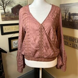 American Eagle Outfitters Pink Relaxed Wrap Blouse
